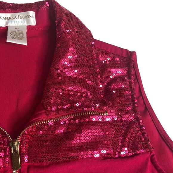 Drapers & Damons Vest Womens Petite Small Pink Sequin Full Zip Stretch Classic - Picture 5 of 10
